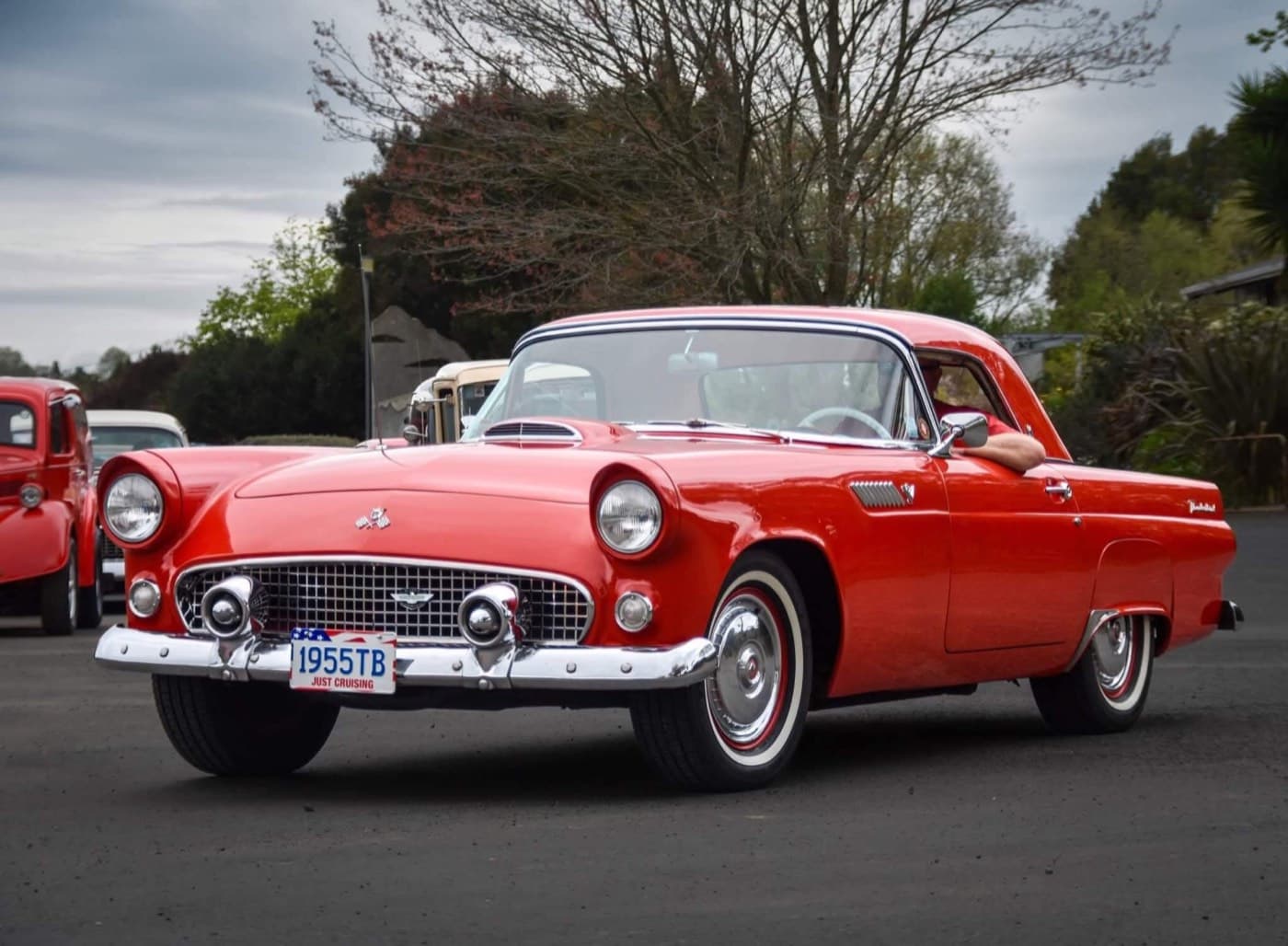 Trevor's Torch Red 1955 Ford Thunderbird with its 1955TB plate